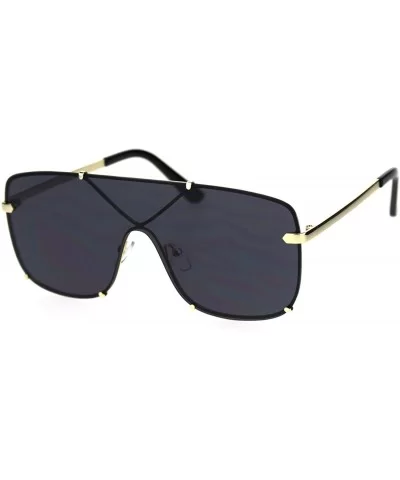 Mens Oversize Exposed Lens Flat Top Racer Shield Sunglasses - Gold Solid Black - C018S6DE7LL $12.17 Shield