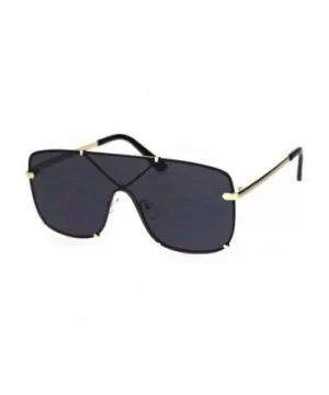 Mens Oversize Exposed Lens Flat Top Racer Shield Sunglasses - Gold Solid Black - C018S6DE7LL $12.17 Shield