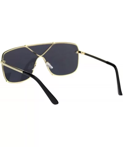 Mens Oversize Exposed Lens Flat Top Racer Shield Sunglasses - Gold Solid Black - C018S6DE7LL $12.17 Shield