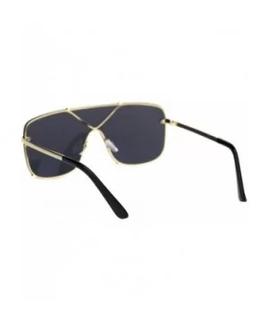 Mens Oversize Exposed Lens Flat Top Racer Shield Sunglasses - Gold Solid Black - C018S6DE7LL $12.17 Shield