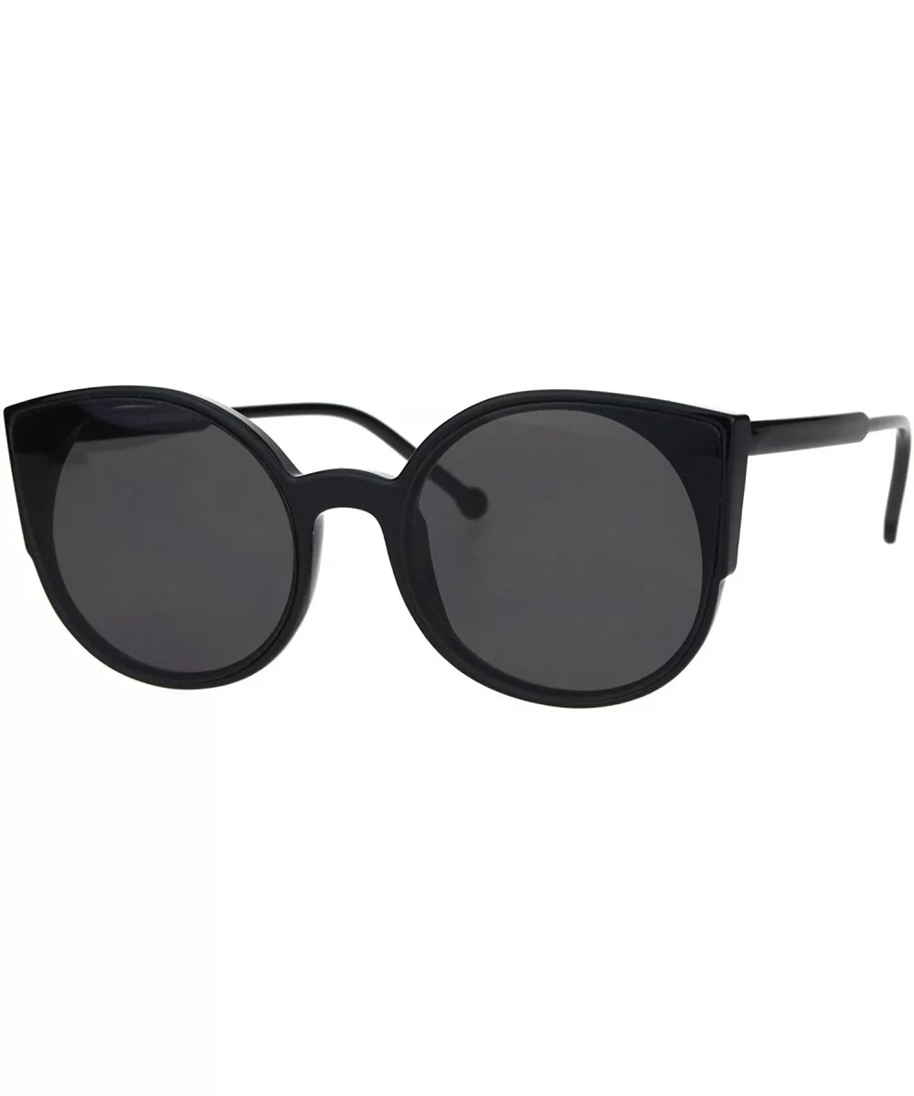 Womens Round Cateye Sunglasses Trendy Retro Fashion Shades UV 400 - Black (Black) - C118I8SS2IO $9.24 Round