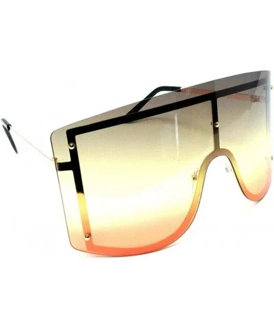 Arctic Rimless Oversized One Piece Shield Flat Top Sunglasses - Gold & Black Metallic Frame - C918YUNT5RT $10.50 Oversized