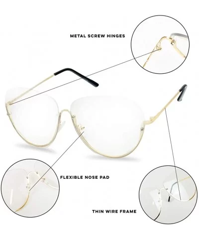 Large Rimless Gold Trim Half Frame Aviator Clear Lens Fashion Sun Glasses - Gold - C2183ZXX7E2 $5.86 Aviator