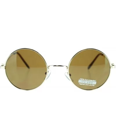 Gold Thin Lite Metal Frame Round Circle Sunglasses Spring Hinge - CK11OVN7TBR $9.07 Round