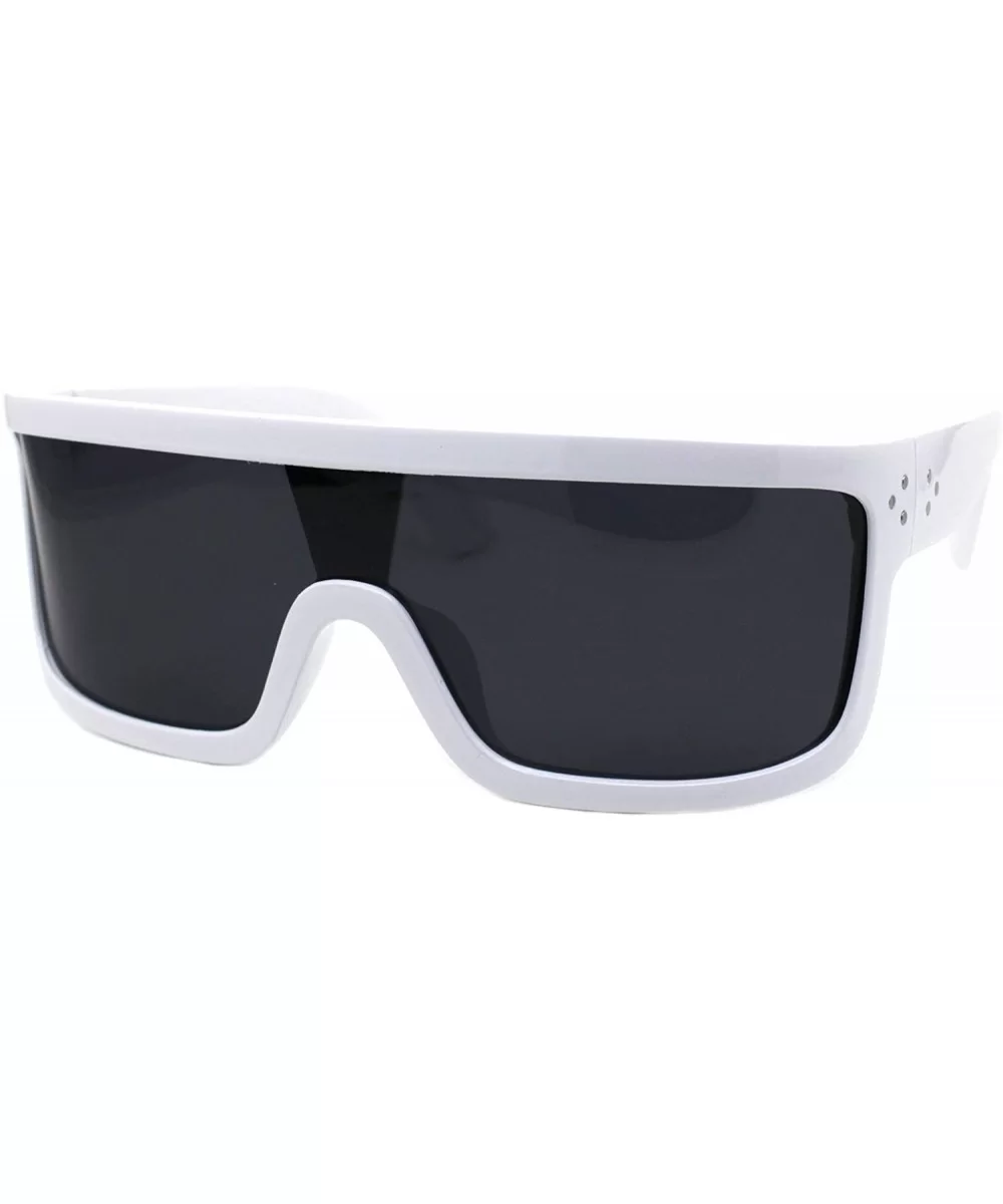 Futuristic Shield Sunglasses Flat Top Curved Sides Goggle Style Shades UV 400 - White - CS1994GKHZN $8.33 Oversized