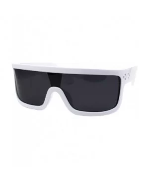 Futuristic Shield Sunglasses Flat Top Curved Sides Goggle Style Shades UV 400 - White - CS1994GKHZN $8.33 Oversized