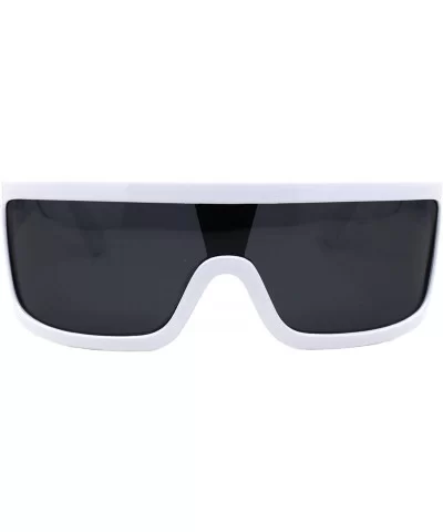 Futuristic Shield Sunglasses Flat Top Curved Sides Goggle Style Shades UV 400 - White - CS1994GKHZN $8.33 Oversized