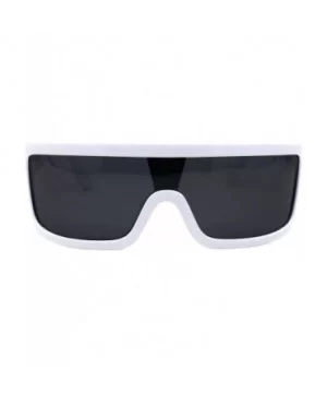 Futuristic Shield Sunglasses Flat Top Curved Sides Goggle Style Shades UV 400 - White - CS1994GKHZN $8.33 Oversized