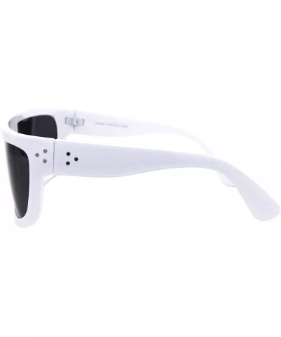 Futuristic Shield Sunglasses Flat Top Curved Sides Goggle Style Shades UV 400 - White - CS1994GKHZN $8.33 Oversized