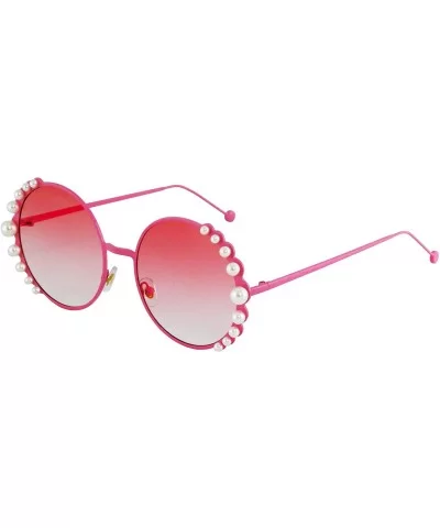 Fashion Round Pearl Decor Metal Frame Women's Sunglasses UV Protection - Pink and Blue - CY18TNRNI7E $17.92 Shield