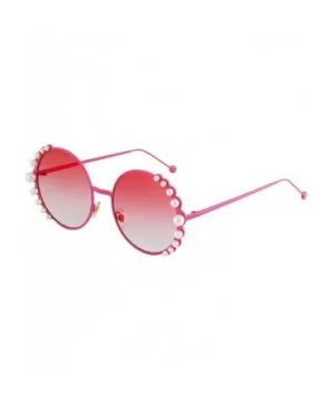 Fashion Round Pearl Decor Metal Frame Women's Sunglasses UV Protection - Pink and Blue - CY18TNRNI7E $17.92 Shield