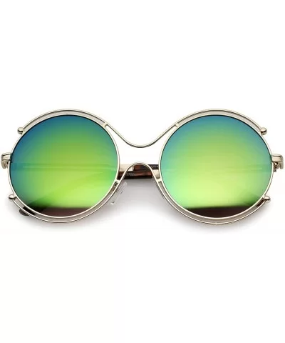 Oversize Wire Rimmed Temple Cutout Colored Mirror Round Sunglasses 58mm - Gold / Green Mirror - CX12OBTC23T $10.02 Oversized