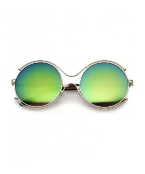 Oversize Wire Rimmed Temple Cutout Colored Mirror Round Sunglasses 58mm - Gold / Green Mirror - CX12OBTC23T $10.02 Oversized