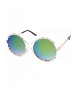 Oversize Wire Rimmed Temple Cutout Colored Mirror Round Sunglasses 58mm - Gold / Green Mirror - CX12OBTC23T $10.02 Oversized