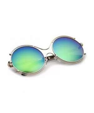 Oversize Wire Rimmed Temple Cutout Colored Mirror Round Sunglasses 58mm - Gold / Green Mirror - CX12OBTC23T $10.02 Oversized