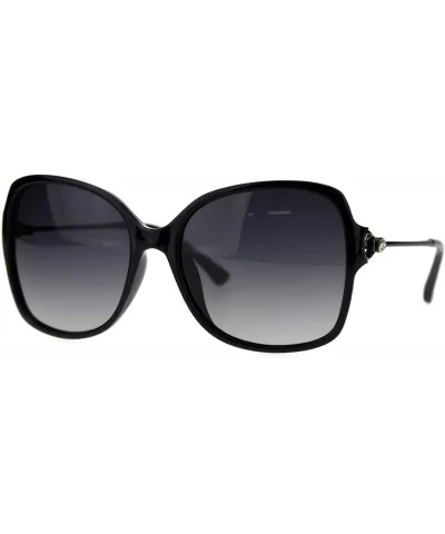 Polarized Lens Rhinestone Bling Buckle Hinge Rectangular Butterfly Sunglasses - Black Smoke - CP18TUHTTEX $10.73 Oversized