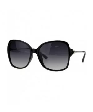 Polarized Lens Rhinestone Bling Buckle Hinge Rectangular Butterfly Sunglasses - Black Smoke - CP18TUHTTEX $10.73 Oversized