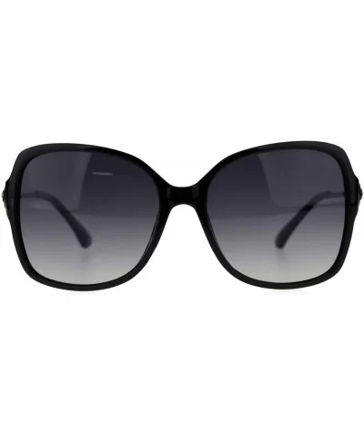 Polarized Lens Rhinestone Bling Buckle Hinge Rectangular Butterfly Sunglasses - Black Smoke - CP18TUHTTEX $10.73 Oversized