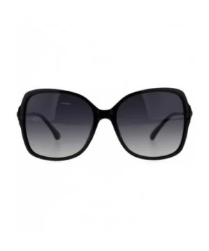 Polarized Lens Rhinestone Bling Buckle Hinge Rectangular Butterfly Sunglasses - Black Smoke - CP18TUHTTEX $10.73 Oversized