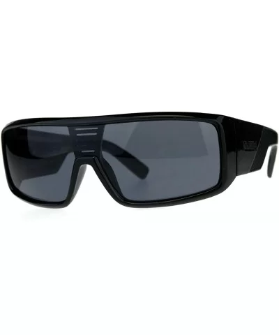 Mens All Black Robotic Shield Kush Gangster Plastic Sunglasses - Shiny Black - CS18CNITMRD $8.60 Shield