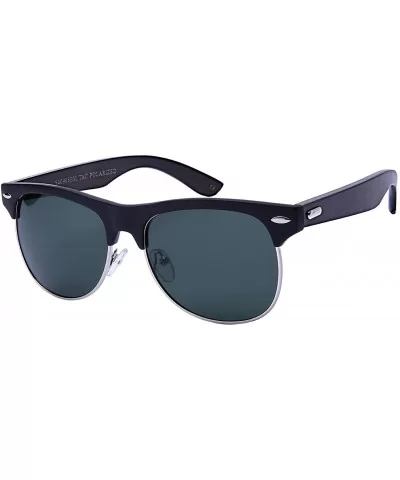 Retro Half Frame Horned Rim Bamboo Polarized Sunglasses 540908BM-P - Matte Black+grey Wood - CO12NSDJ2E7 $8.24 Wayfarer