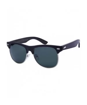 Retro Half Frame Horned Rim Bamboo Polarized Sunglasses 540908BM-P - Matte Black+grey Wood - CO12NSDJ2E7 $8.24 Wayfarer