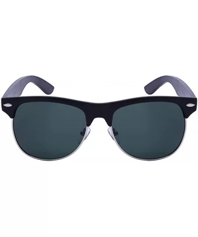 Retro Half Frame Horned Rim Bamboo Polarized Sunglasses 540908BM-P - Matte Black+grey Wood - CO12NSDJ2E7 $8.24 Wayfarer