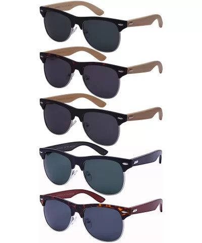 Retro Half Frame Horned Rim Bamboo Polarized Sunglasses 540908BM-P - Matte Black+grey Wood - CO12NSDJ2E7 $8.24 Wayfarer