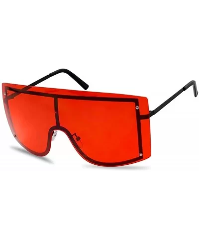 Women's Big Squared Oversized Rimless Shield Color Transparent Visor Sunglasses - Black Frame - Red - CE18HZ49M2Y $7.02 Semi-...