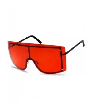 Women's Big Squared Oversized Rimless Shield Color Transparent Visor Sunglasses - Black Frame - Red - CE18HZ49M2Y $7.02 Semi-...