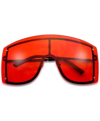 Women's Big Squared Oversized Rimless Shield Color Transparent Visor Sunglasses - Black Frame - Red - CE18HZ49M2Y $7.02 Semi-...