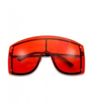 Women's Big Squared Oversized Rimless Shield Color Transparent Visor Sunglasses - Black Frame - Red - CE18HZ49M2Y $7.02 Semi-...