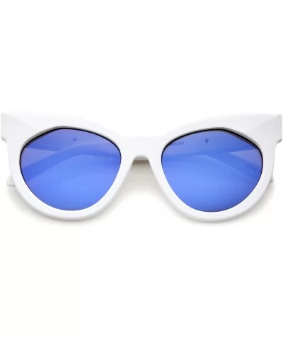 Women's Oversize Chunky Frame Iridescent Lens Cat Eye Sunglasses 55mm - White / Blue Mirror - C712I21R5RB $6.58 Round