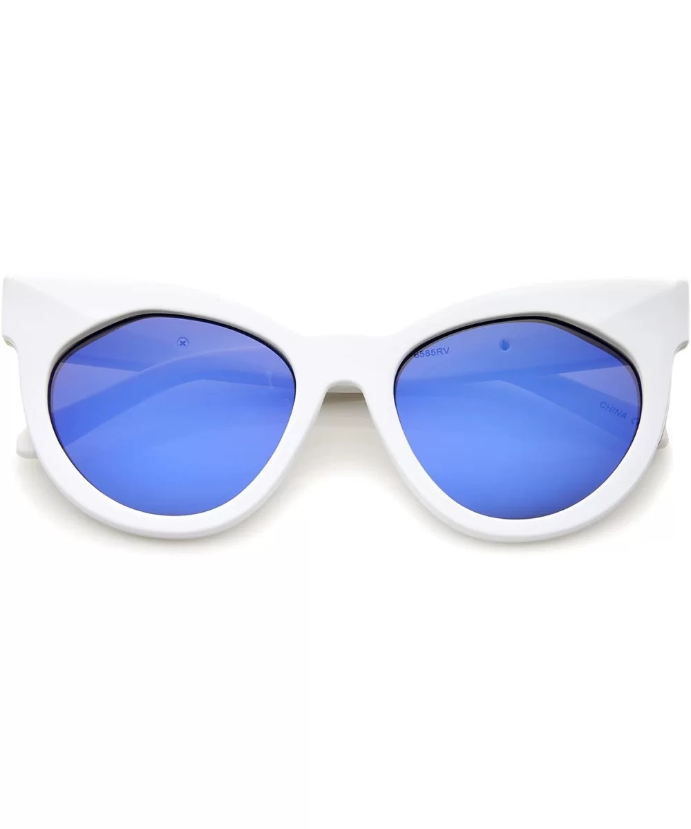 Women's Oversize Chunky Frame Iridescent Lens Cat Eye Sunglasses 55mm - White / Blue Mirror - C712I21R5RB $6.58 Round