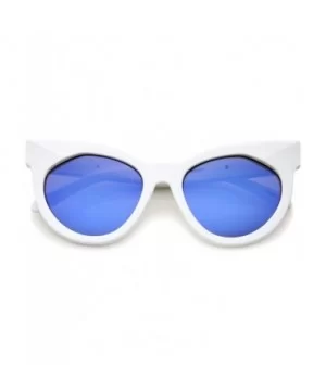 Women's Oversize Chunky Frame Iridescent Lens Cat Eye Sunglasses 55mm - White / Blue Mirror - C712I21R5RB $6.58 Round