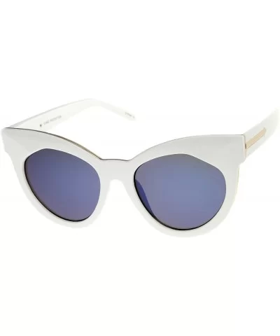 Women's Oversize Chunky Frame Iridescent Lens Cat Eye Sunglasses 55mm - White / Blue Mirror - C712I21R5RB $6.58 Round