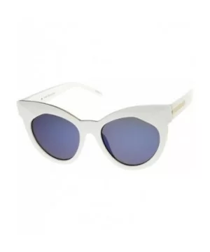 Women's Oversize Chunky Frame Iridescent Lens Cat Eye Sunglasses 55mm - White / Blue Mirror - C712I21R5RB $6.58 Round