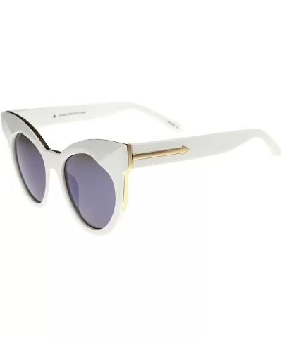 Women's Oversize Chunky Frame Iridescent Lens Cat Eye Sunglasses 55mm - White / Blue Mirror - C712I21R5RB $6.58 Round