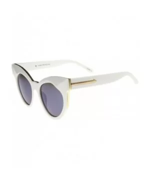 Women's Oversize Chunky Frame Iridescent Lens Cat Eye Sunglasses 55mm - White / Blue Mirror - C712I21R5RB $6.58 Round