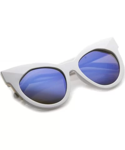 Women's Oversize Chunky Frame Iridescent Lens Cat Eye Sunglasses 55mm - White / Blue Mirror - C712I21R5RB $6.58 Round