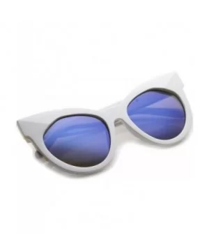 Women's Oversize Chunky Frame Iridescent Lens Cat Eye Sunglasses 55mm - White / Blue Mirror - C712I21R5RB $6.58 Round