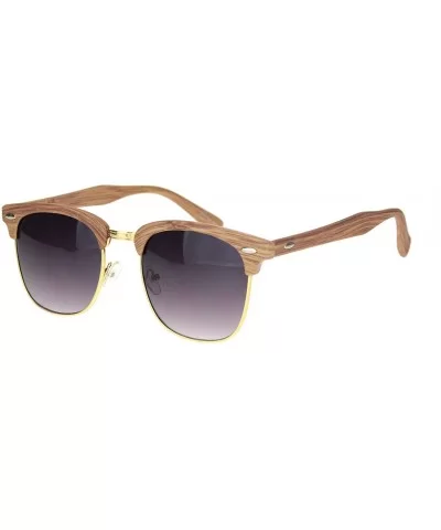 Mens Woodgrain Half Horn Rim Hipster Retro Sunglasses - Light Wood Black - CV18MIMIS5M $8.27 Rectangular