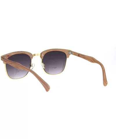 Mens Woodgrain Half Horn Rim Hipster Retro Sunglasses - Light Wood Black - CV18MIMIS5M $8.27 Rectangular