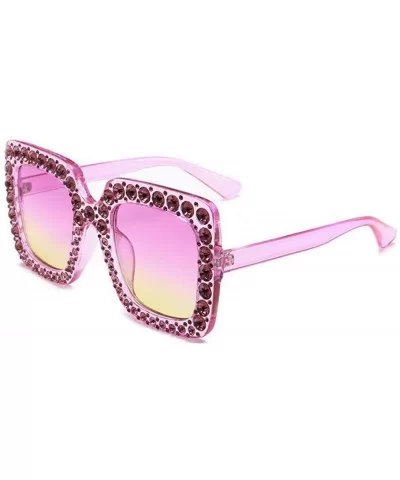 Large Jeweled Sunglasses for Women Crystal Bling Studded Oversized Square Frame - Clear Pink Purple - C718E0QHH9W $13.10 Square