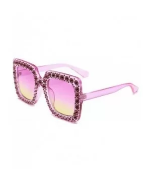 Large Jeweled Sunglasses for Women Crystal Bling Studded Oversized Square Frame - Clear Pink Purple - C718E0QHH9W $13.10 Square