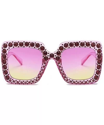 Large Jeweled Sunglasses for Women Crystal Bling Studded Oversized Square Frame - Clear Pink Purple - C718E0QHH9W $13.10 Square