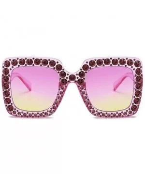 Large Jeweled Sunglasses for Women Crystal Bling Studded Oversized Square Frame - Clear Pink Purple - C718E0QHH9W $13.10 Square