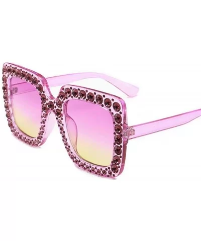 Large Jeweled Sunglasses for Women Crystal Bling Studded Oversized Square Frame - Clear Pink Purple - C718E0QHH9W $13.10 Square