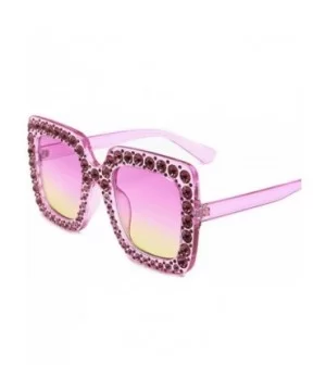 Large Jeweled Sunglasses for Women Crystal Bling Studded Oversized Square Frame - Clear Pink Purple - C718E0QHH9W $13.10 Square