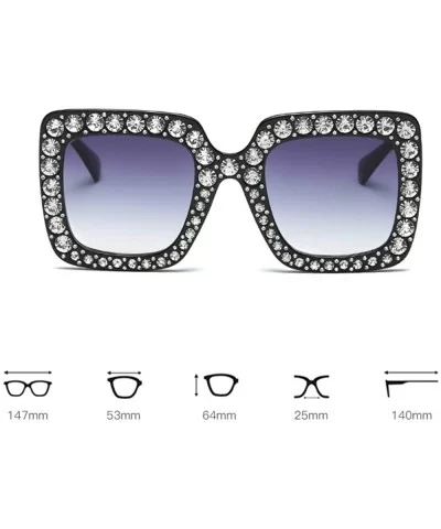 Large Jeweled Sunglasses for Women Crystal Bling Studded Oversized Square Frame - Clear Pink Purple - C718E0QHH9W $13.10 Square